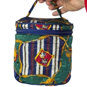VTG Leslie Fay Multi-Color Equestrian Themed Round 6" Travel Cosmetic Bag